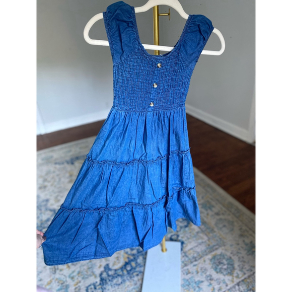 New Glory Mini Dress Smocked Denim Summer Wedding Preppy Boho Cottagecore Party - Picture 1 of 6